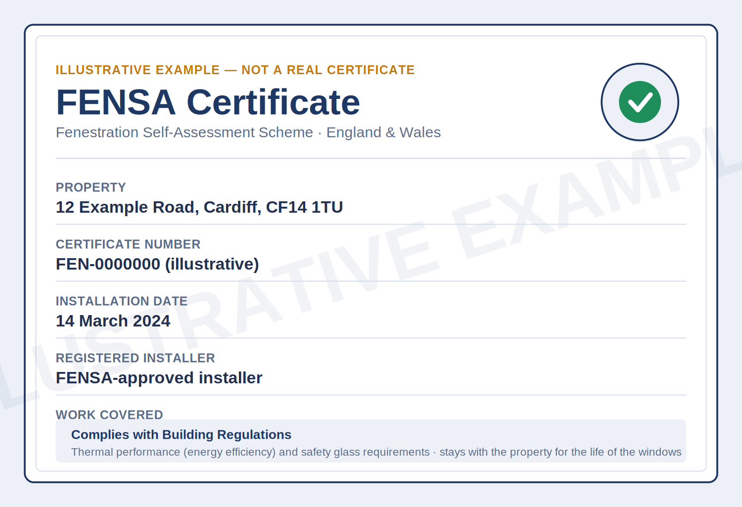 Example FENSA certificate for replacement double glazed windows in the UK